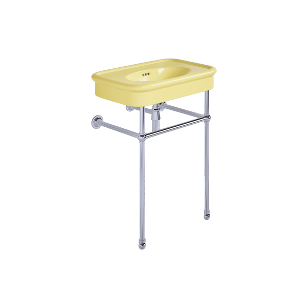 Rockwell 610mm Sherbet Yellow basin on basin stand. Zero, one or three tap holes.
