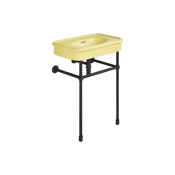 Rockwell 610mm Sherbet Yellow basin on basin stand. Zero, one or three tap holes.