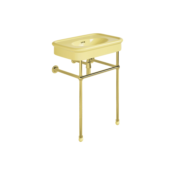 Rockwell 610mm Sherbet Yellow basin on basin stand. Zero, one or three tap holes.
