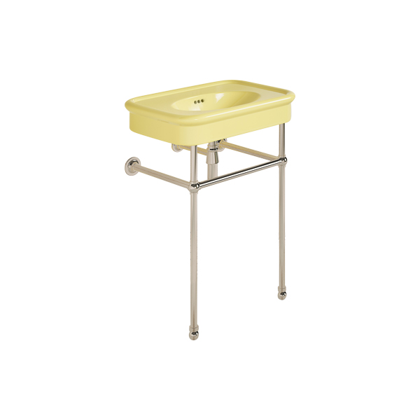 Rockwell 610mm Sherbet Yellow basin on basin stand. Zero, one or three tap holes.