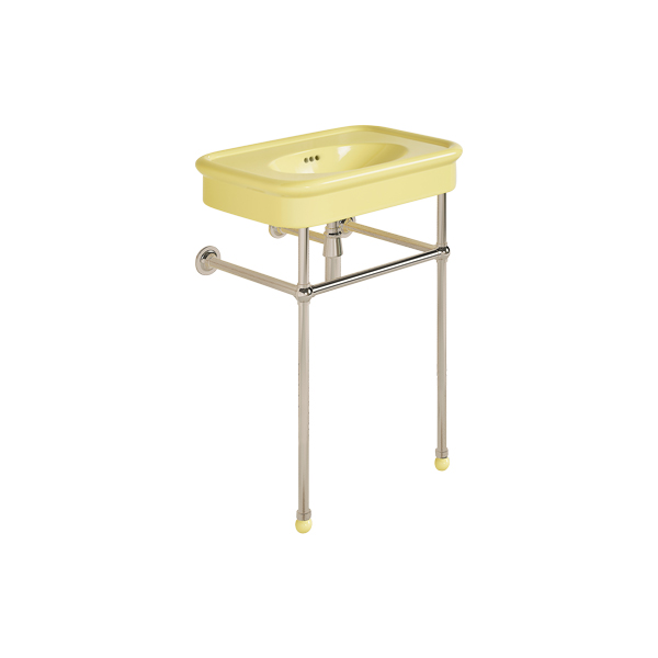 Rockwell 610mm Sherbet Yellow basin on basin stand. Zero, one or three tap holes.