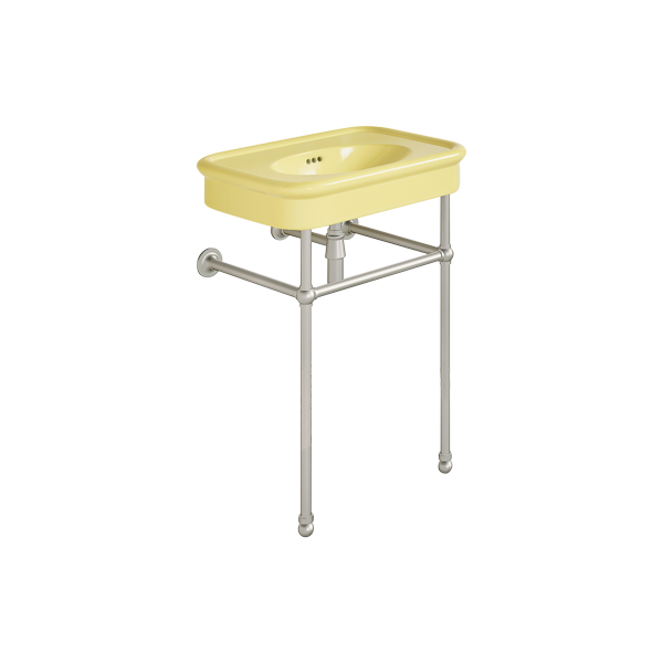 Rockwell 610mm Sherbet Yellow basin on basin stand. Zero, one or three tap holes.