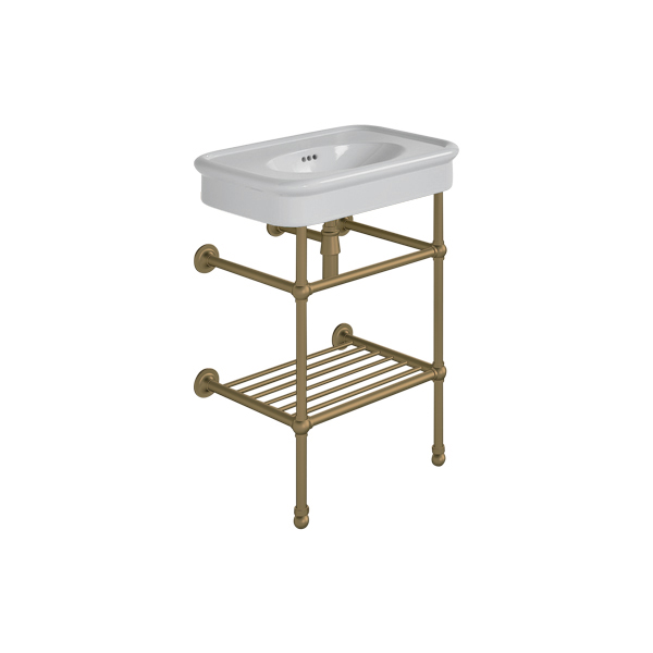Rockwell 610mm Seattle Grey basin on basin stand with shelf. One or three tap holes.