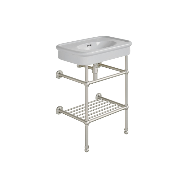 Rockwell 610mm Seattle Grey basin on basin stand with shelf. One or three tap holes.