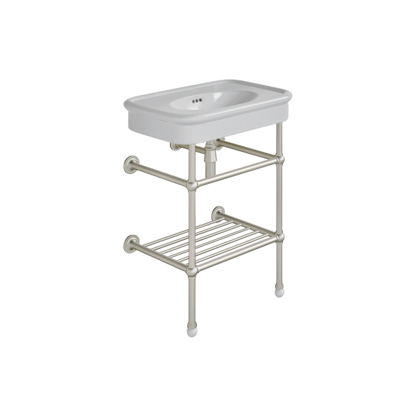 Rockwell 610mm Seattle Grey basin on basin stand with shelf. One or three tap holes.