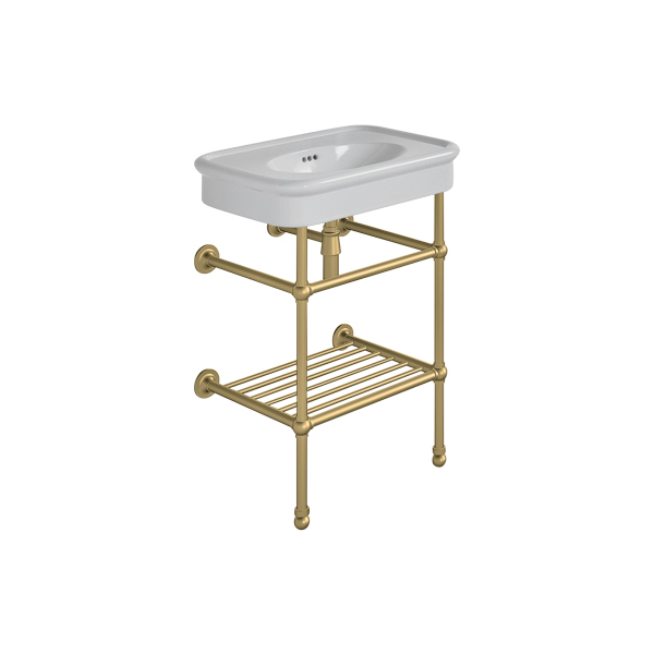 Rockwell 610mm Seattle Grey basin on basin stand with shelf. One or three tap holes.