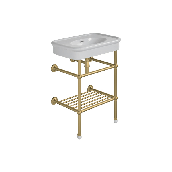 Rockwell 610mm Seattle Grey basin on basin stand with shelf. One or three tap holes.