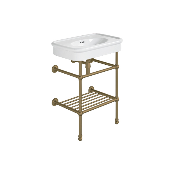 Rockwell 610mm White basin on basin stand with shelf. Zero, one or three tap holes.