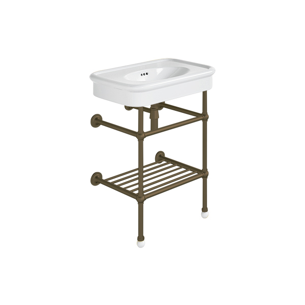 Rockwell 610mm White basin on basin stand with shelf. Zero, one or three tap holes.