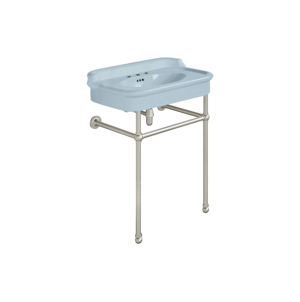 Rockwell 680mm Powder Blue basin with upstand on basin stand. Zero, one or three tap holes.