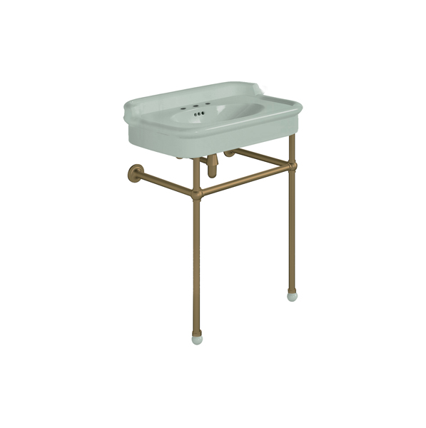 Rockwell 680mm Willow Green basin with upstand on basin stand. Zero, one or three tap holes.