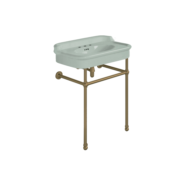 Rockwell 680mm Willow Green basin with upstand on basin stand. Zero, one or three tap holes.