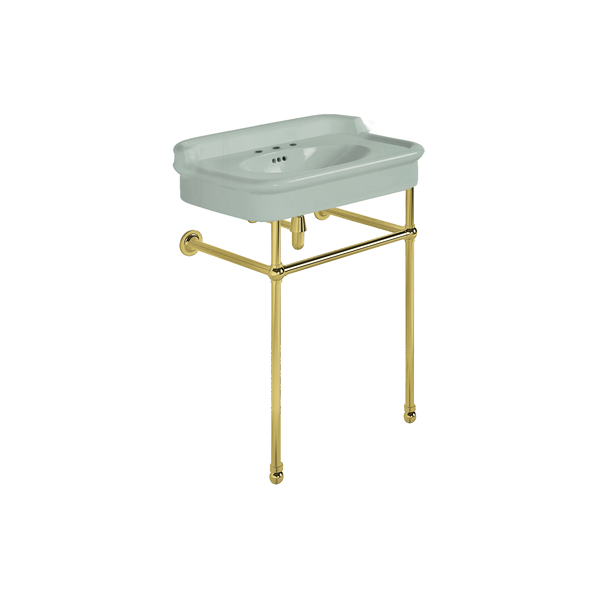 Rockwell 680mm Willow Green basin with upstand on basin stand. Zero, one or three tap holes.