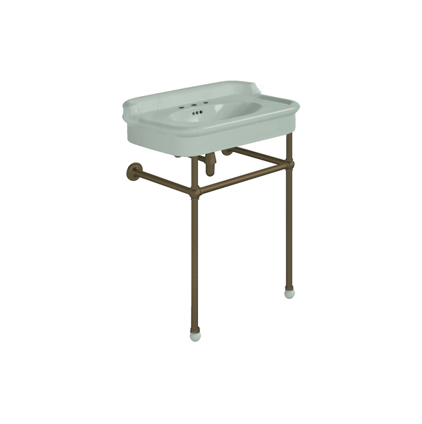 Rockwell 680mm Willow Green basin with upstand on basin stand. Zero, one or three tap holes.