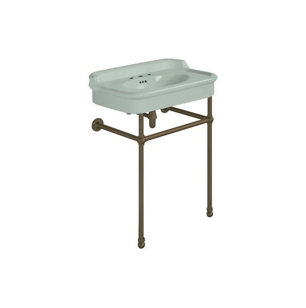 Rockwell 680mm Willow Green basin with upstand on basin stand. Zero, one or three tap holes.