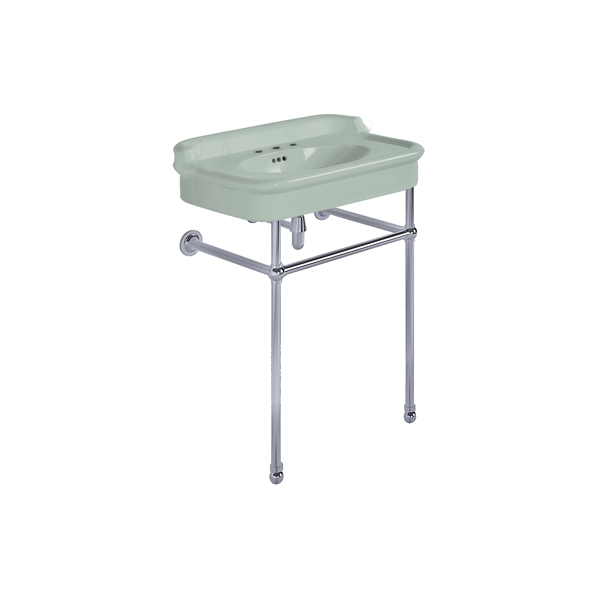 Rockwell 680mm Willow Green basin with upstand on basin stand. Zero, one or three tap holes.