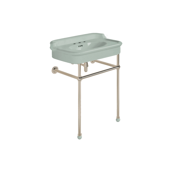 Rockwell 680mm Willow Green basin with upstand on basin stand. Zero, one or three tap holes.