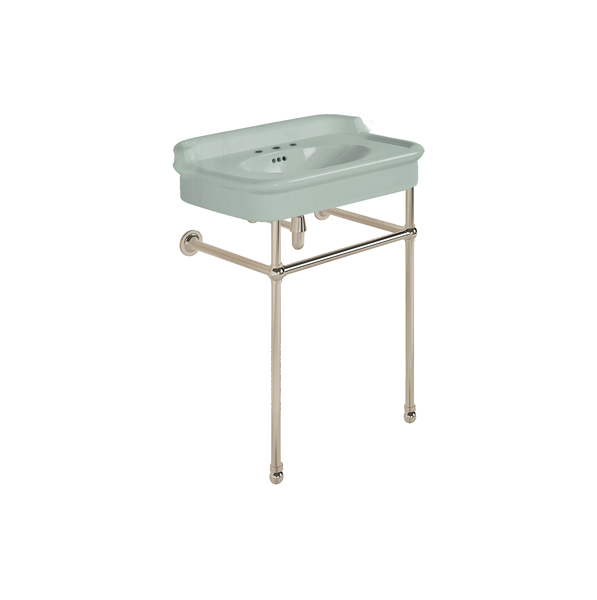 Rockwell 680mm Willow Green basin with upstand on basin stand. Zero, one or three tap holes.