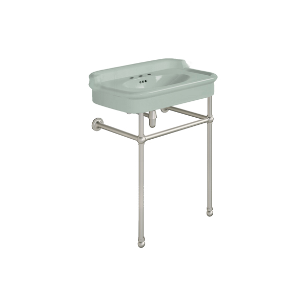 Rockwell 680mm Willow Green basin with upstand on basin stand. Zero, one or three tap holes.