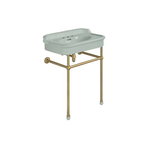 Rockwell 680mm Willow Green basin with upstand on basin stand. Zero, one or three tap holes.