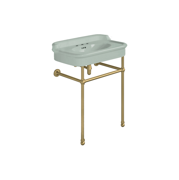 Rockwell 680mm Willow Green basin with upstand on basin stand. Zero, one or three tap holes.