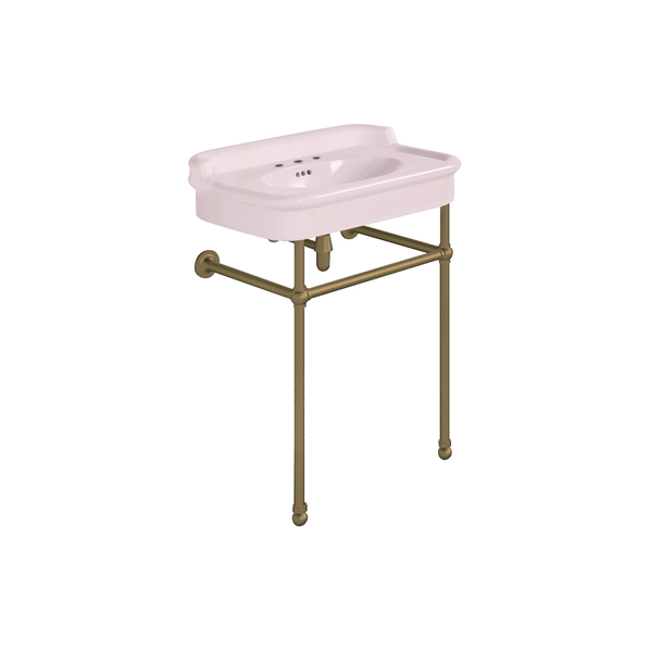 Rockwell 680mm Pale Pink basin with upstand on basin stand. Zero, one or three tap holes.