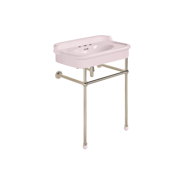 Rockwell 680mm Pale Pink basin with upstand on basin stand. Zero, one or three tap holes.