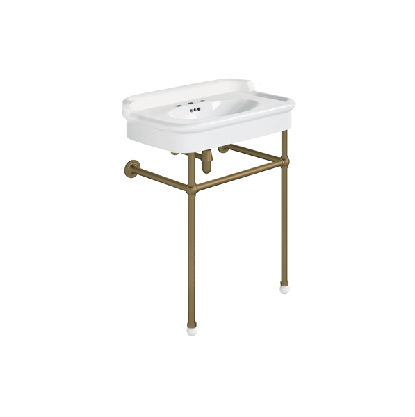 Rockwell 680mm White basin with upstand on basin stand. Zero, one or three tap holes.