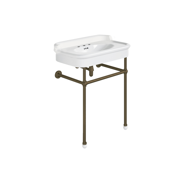 Rockwell 680mm White basin with upstand on basin stand. Zero, one or three tap holes.