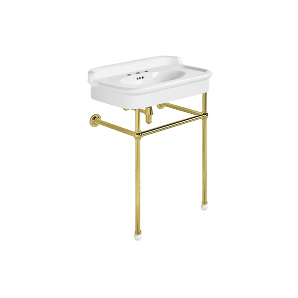 Rockwell 680mm White basin with upstand on basin stand. Zero, one or three tap holes.