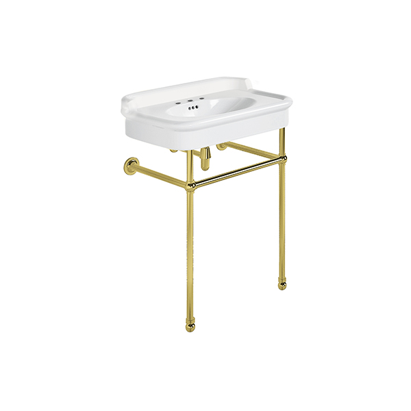 Rockwell 680mm White basin with upstand on basin stand. Zero, one or three tap holes.