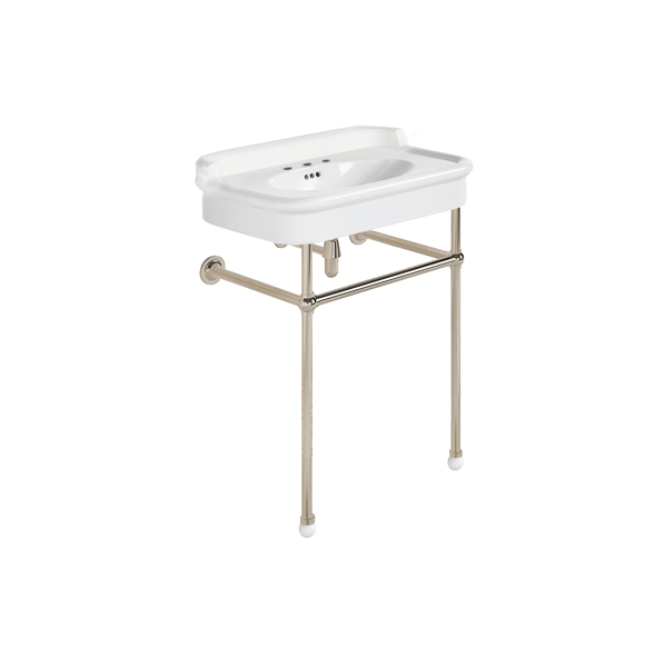 Rockwell 680mm White basin with upstand on basin stand. Zero, one or three tap holes.