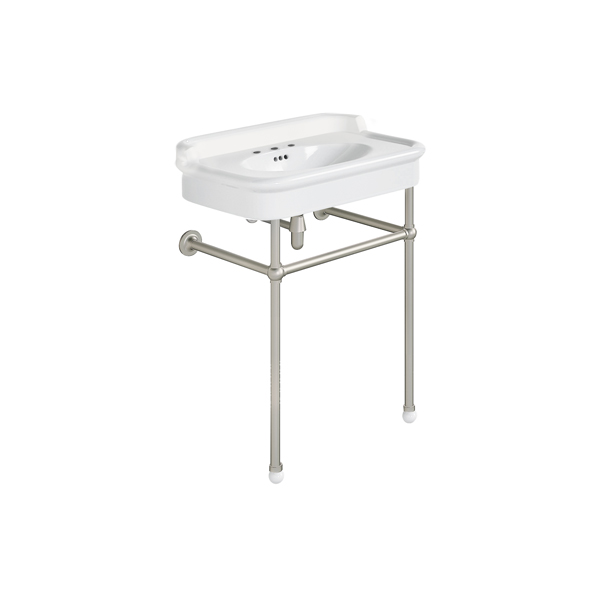 Rockwell 680mm White basin with upstand on basin stand. Zero, one or three tap holes.