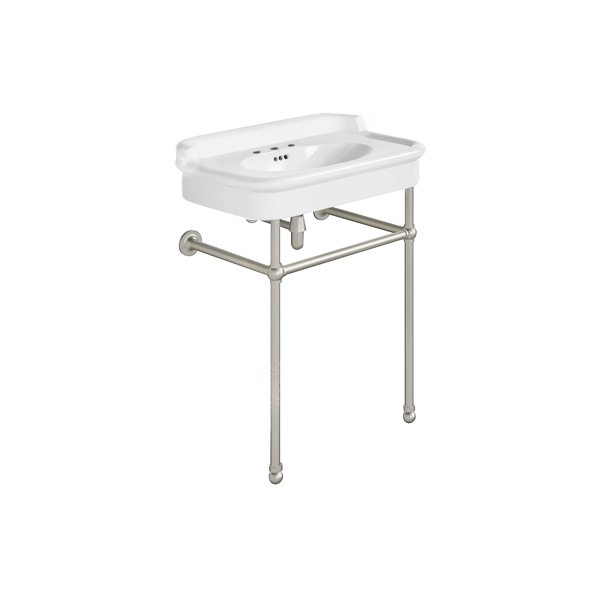 Rockwell 680mm White basin with upstand on basin stand. Zero, one or three tap holes.