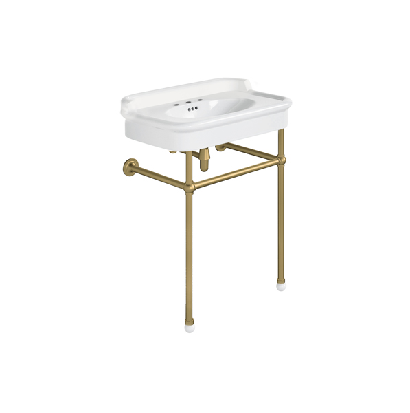 Rockwell 680mm White basin with upstand on basin stand. Zero, one or three tap holes.