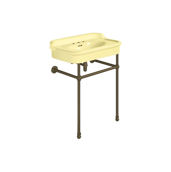 Rockwell 680mm Sherbet Yellow basin with upstand on basin stand. Zero, one or three tap holes.