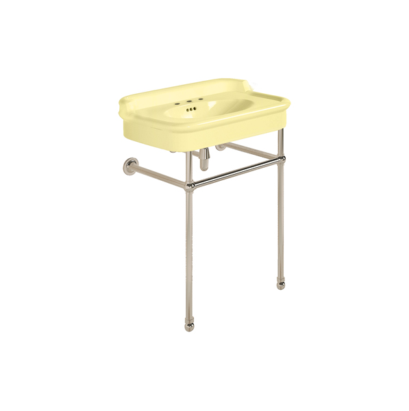 Rockwell 680mm Sherbet Yellow basin with upstand on basin stand. Zero, one or three tap holes.