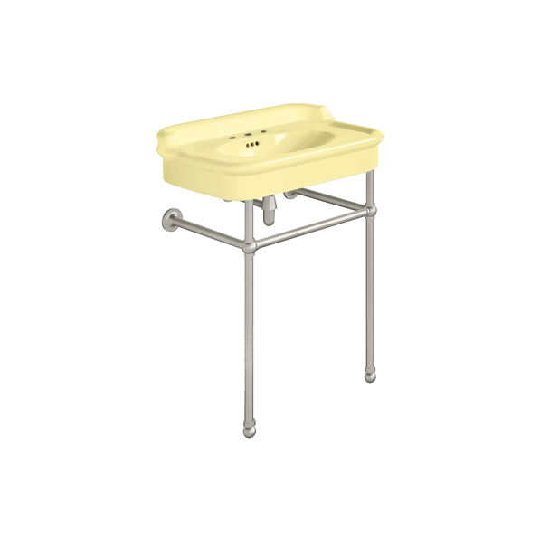 Rockwell 680mm Sherbet Yellow basin with upstand on basin stand. Zero, one or three tap holes.