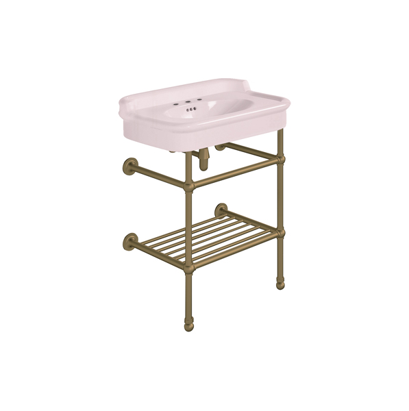Rockwell 680mm Pale Pink basin with upstand on basin stand with shelf. Zero, one or three tap holes.