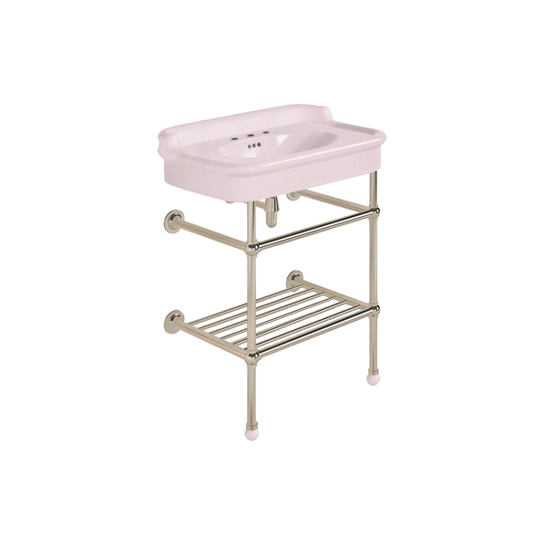 Rockwell 680mm Pale Pink basin with upstand on basin stand with shelf. Zero, one or three tap holes.