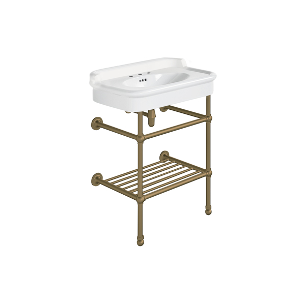 Rockwell 680mm White basin with upstand on basin stand with shelf. Zero, one or three tap holes.