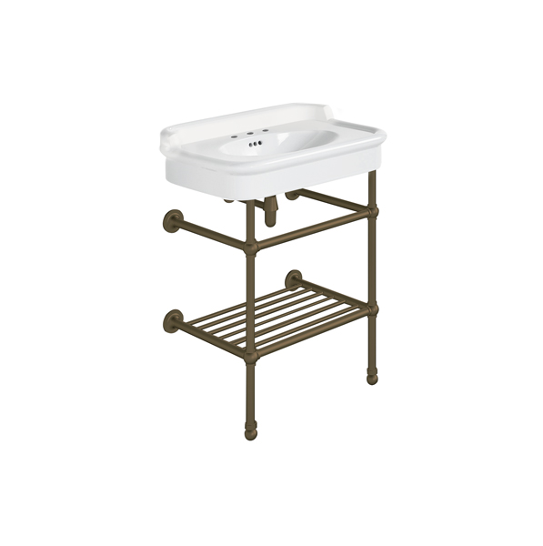 Rockwell 680mm White basin with upstand on basin stand with shelf. Zero, one or three tap holes.