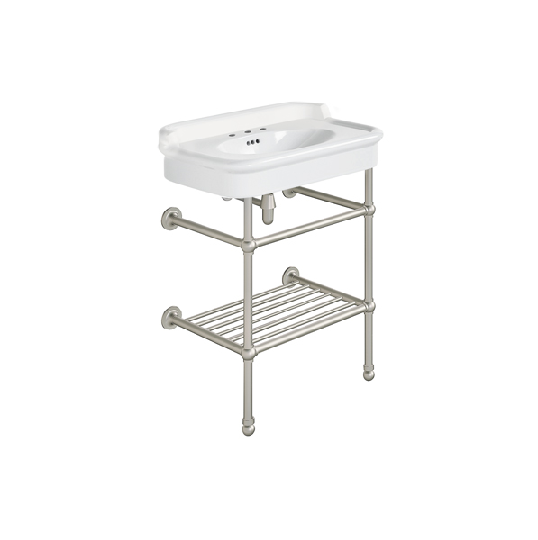 Rockwell 680mm White basin with upstand on basin stand with shelf. Zero, one or three tap holes.