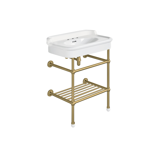 Rockwell 680mm White basin with upstand on basin stand with shelf. Zero, one or three tap holes.