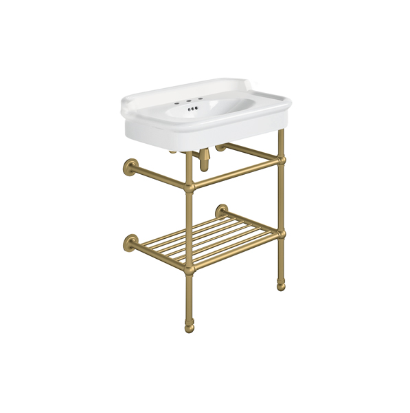 Rockwell 680mm White basin with upstand on basin stand with shelf. Zero, one or three tap holes.