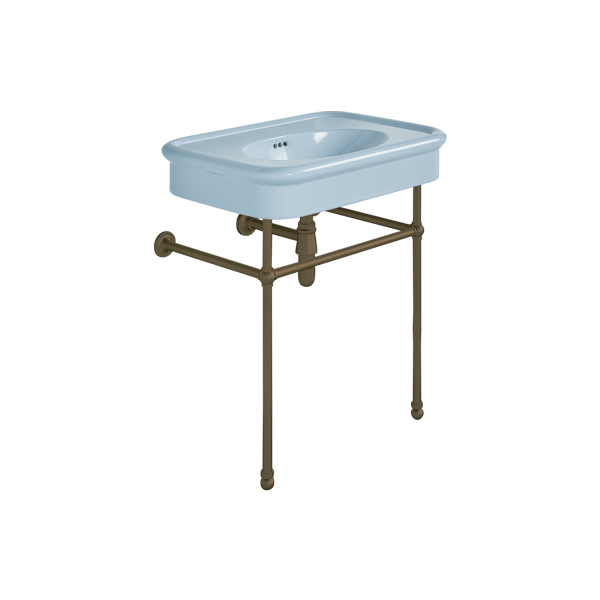 Rockwell 750mm Powder Blue basin on basin stand. Zero, one or three tap holes