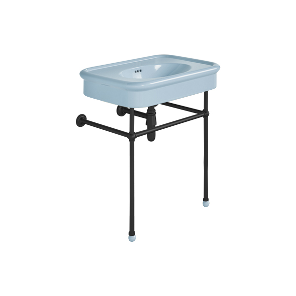 Rockwell 750mm Powder Blue basin on basin stand. Zero, one or three tap holes
