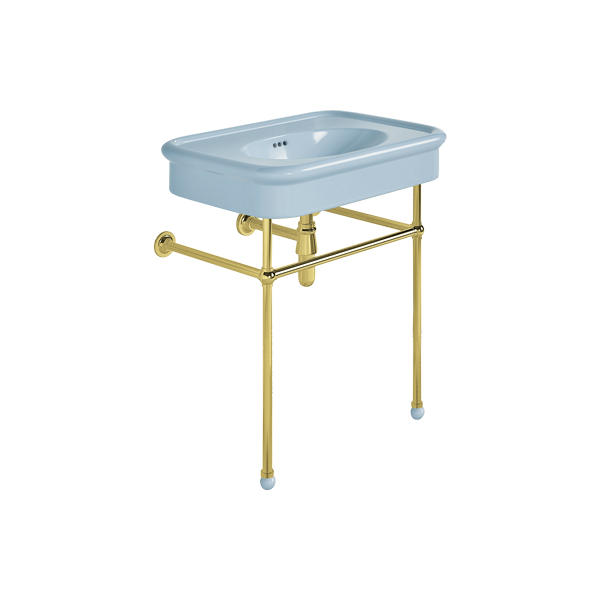 Rockwell 750mm Powder Blue basin on basin stand. Zero, one or three tap holes