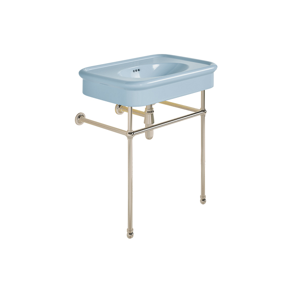 Rockwell 750mm Powder Blue basin on basin stand. Zero, one or three tap holes