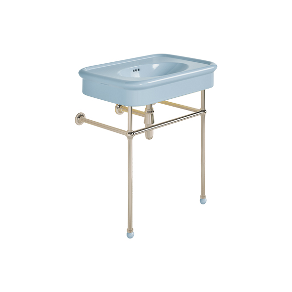 Rockwell 750mm Powder Blue basin on basin stand. Zero, one or three tap holes